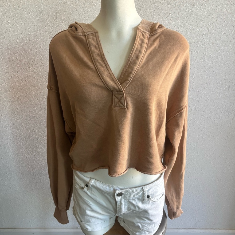 Aerie Tan Crop Top Hoodie